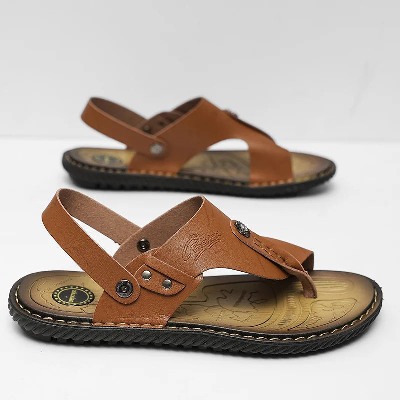 Italian Breathable Soft Bottom Flip Flops 2025 New Men Summer Outdoor Antiskid Beach Sandals Casual Leather Plus Big Size 47