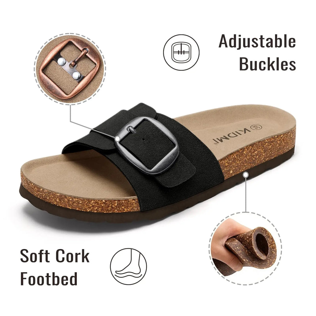 Evshine Genuine Suede Cork Sandals For Women Summer Beach Slides with Arch Support Lady Fashion Cozy Cork Footbed Clogs Slippers